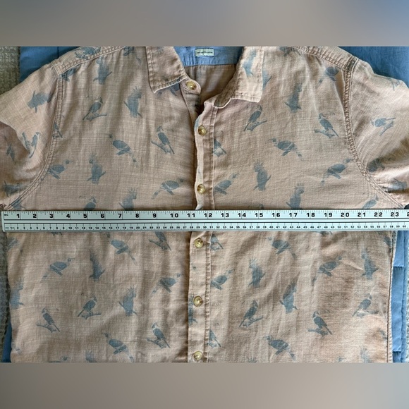 EUC Grayers Bird Print Linen-Blend Shirt Peach Tan Casual Short Sleeve L Soft - Picture 7 of 8